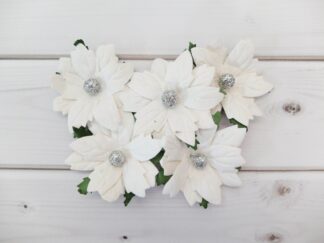 6 cm paper poinsettias, 25 pc paper flat Christmas flowers with wire stems