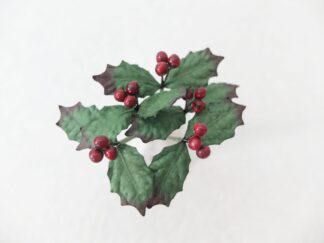 Paper holly sprigs with red berries - paper holly leaves stems (25 stems)
