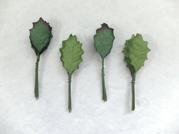 holly leaves with wire stems