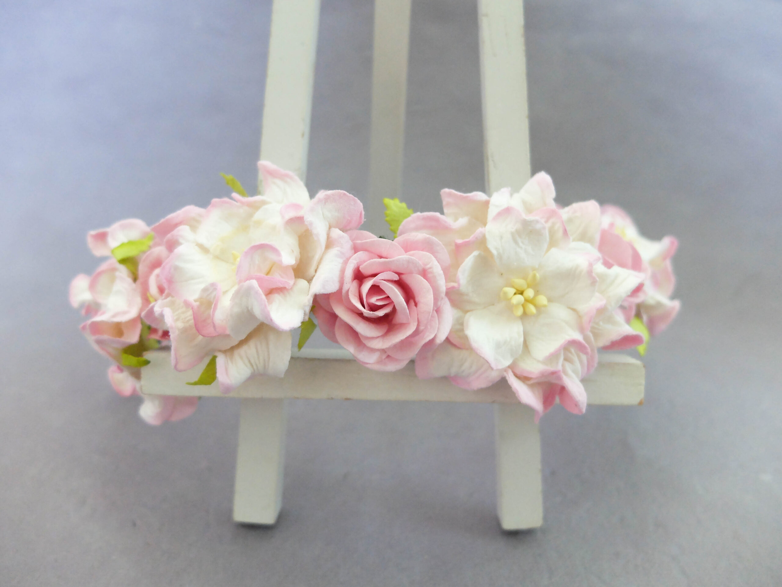 white pink flower hair wreath - bridal flower crown