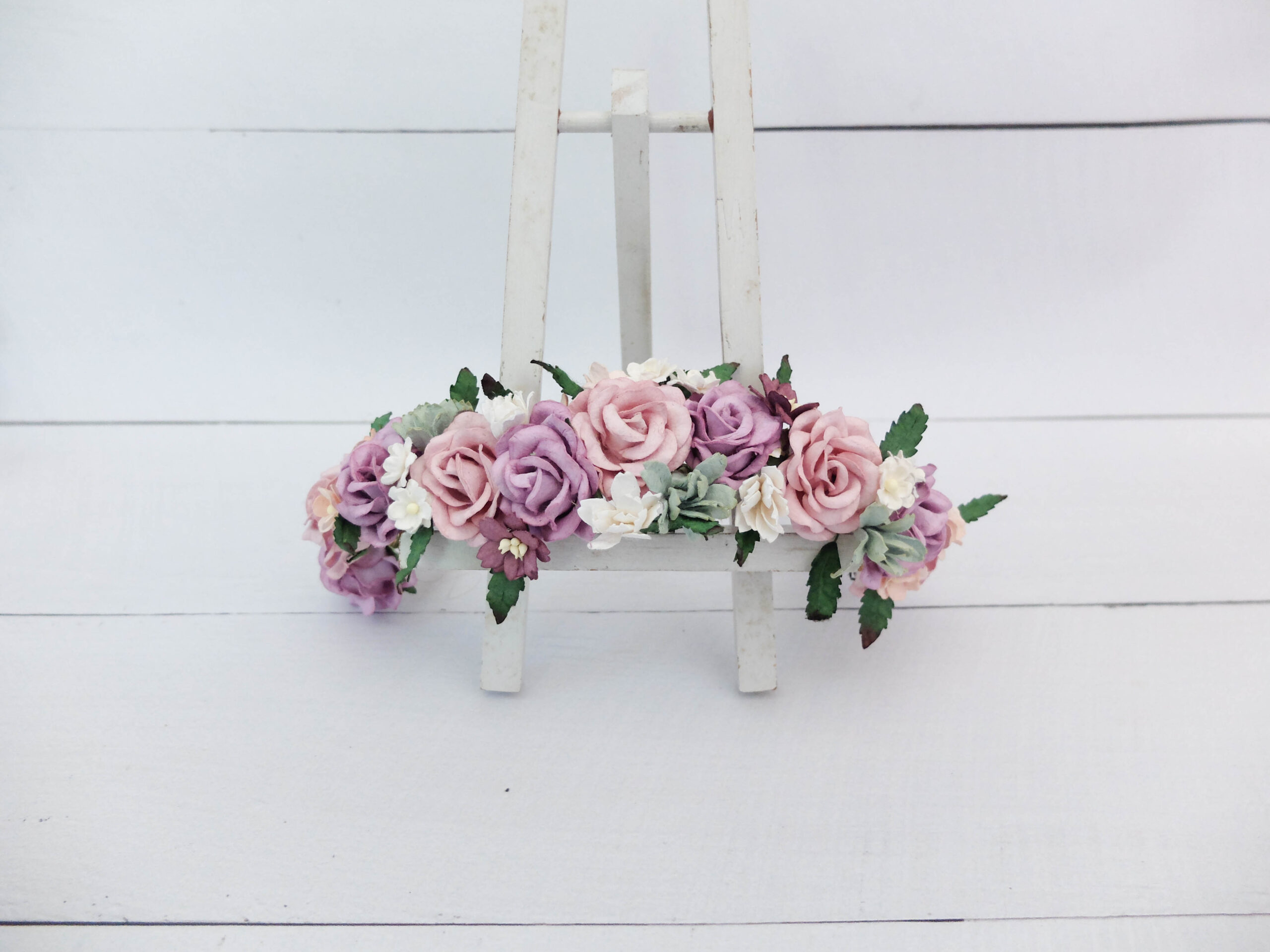 Mauve wedding flower crown floral headpiece hair halo