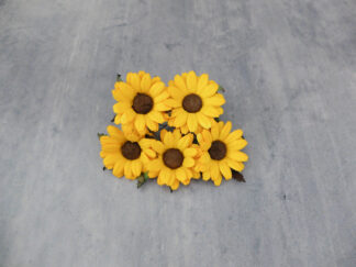 4.5 cm paper flat sunflowers with wire stems, 25 flowers 45mm paper daisies