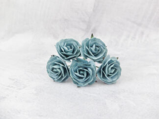 3.5 cm roses, 25 pcs paper flowers with wire stems (style I)