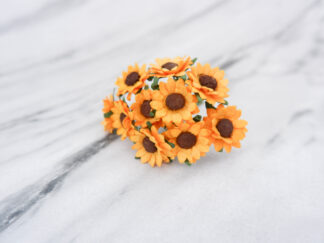 50 pcs 1" paper sunflowers, 2.5 cm, 25mm paper flowers with wire stems