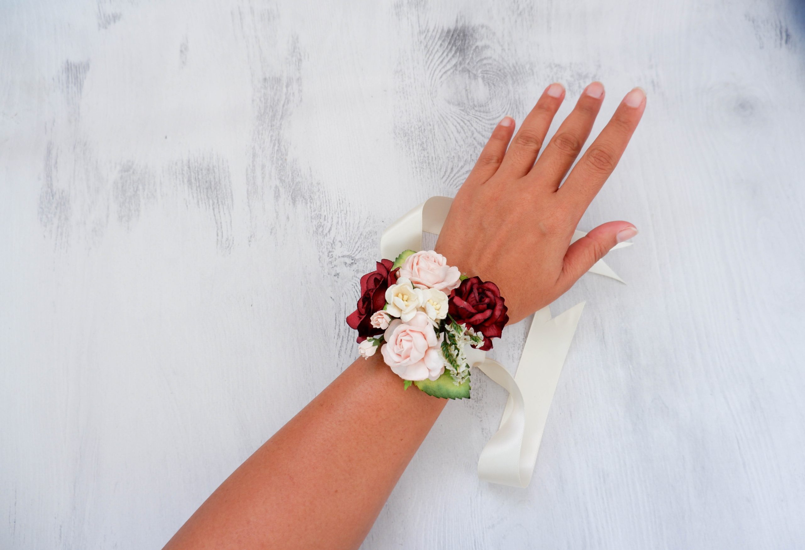 Buy Campsis Wedding Wrist Flower Corsage Bracelet Bridesmaid Hand Flower  for Wedding Festival Beach Party Prom (Red wine) Online at Low Prices in  India - Amazon.in