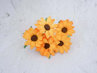5 cm paper flat sunflowers with wire stems, 25 flowers 50mm paper daisies