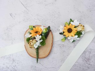 Sunflower wedding prom corsage, boutonnière, accessories