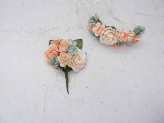 Peach floral boutonniere, corsage, wedding prom accessories