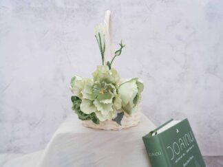 Elegant Green Floral Basket, Handmade Flower Girl Floral Basket, Wedding Decor