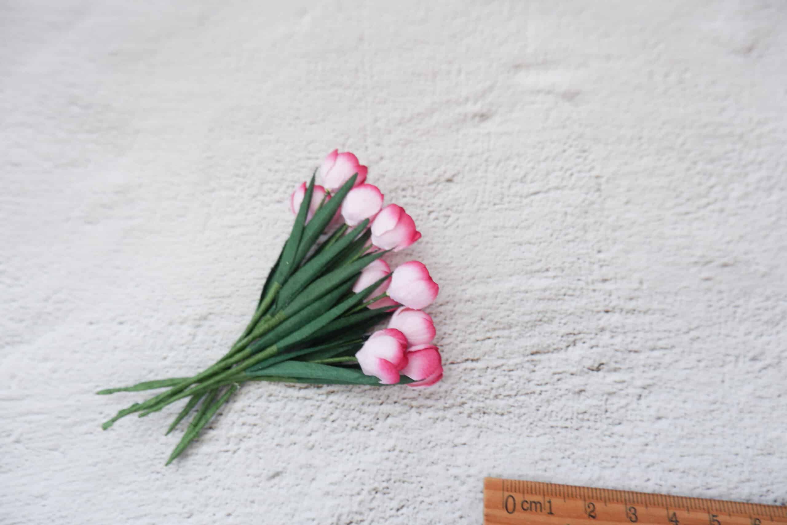 Mini paper tulips with mini leaves, paper flowers - Image 20